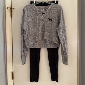 PINK - long sleeve top and cotton leggings, both size small